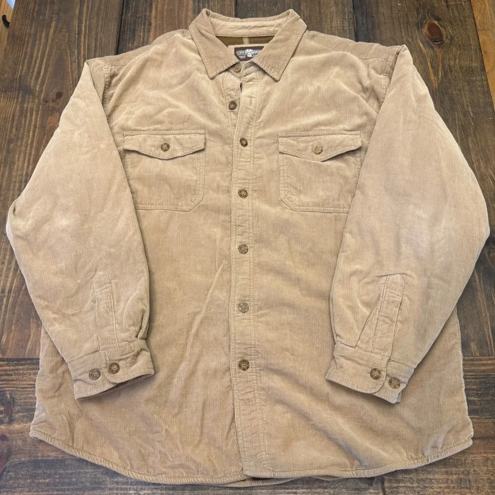 Levi Strauss Mens XL Tan Corduroy Fleece Lined Plaid Shirt Jacket Shacket